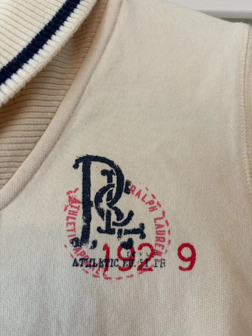 Ralph Lauren girls' sweatshirt cardigan shawl collar XL 16 cream cotton navy